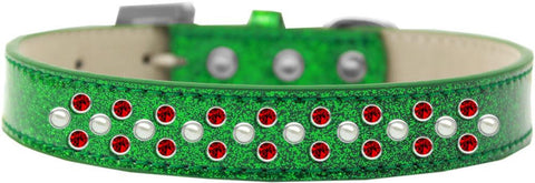 Sprinkles Ice Cream Dog Collar Pearl and Red Crystals Size 20 Emerald Green