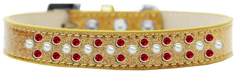 Sprinkles Ice Cream Dog Collar Pearl and Red Crystals Size 12 Gold