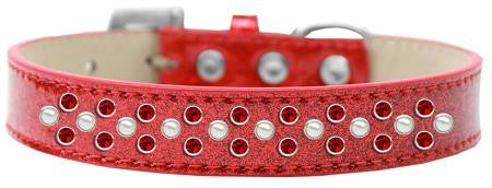 Sprinkles Ice Cream Dog Collar Pearl and Red Crystals Size 16 Red