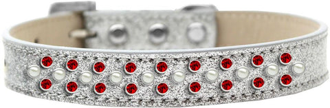 Sprinkles Ice Cream Dog Collar Pearl and Red Crystals Size 16 Silver