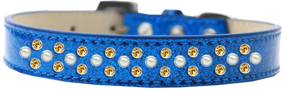 Sprinkles Ice Cream Dog Collar Pearl and Yellow Crystals Size 12 Blue