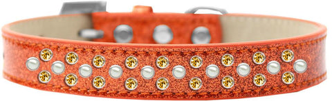 Sprinkles Ice Cream Dog Collar Pearl and Yellow Crystals Size 14 Orange