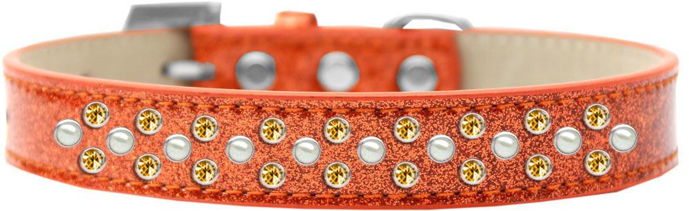 Sprinkles Ice Cream Dog Collar Pearl and Yellow Crystals Size 16 Orange