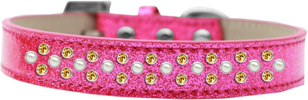 Sprinkles Ice Cream Dog Collar Pearl and Yellow Crystals Size 12 Pink