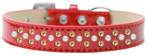 Sprinkles Ice Cream Dog Collar Pearl and Yellow Crystals Size 20 Red