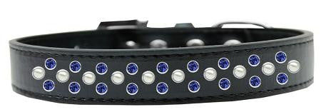 Sprinkles Dog Collar Pearl and Blue Crystals Size 16 Black