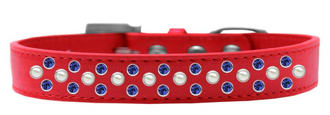 Sprinkles Dog Collar Pearl and Blue Crystals Size 12 Red