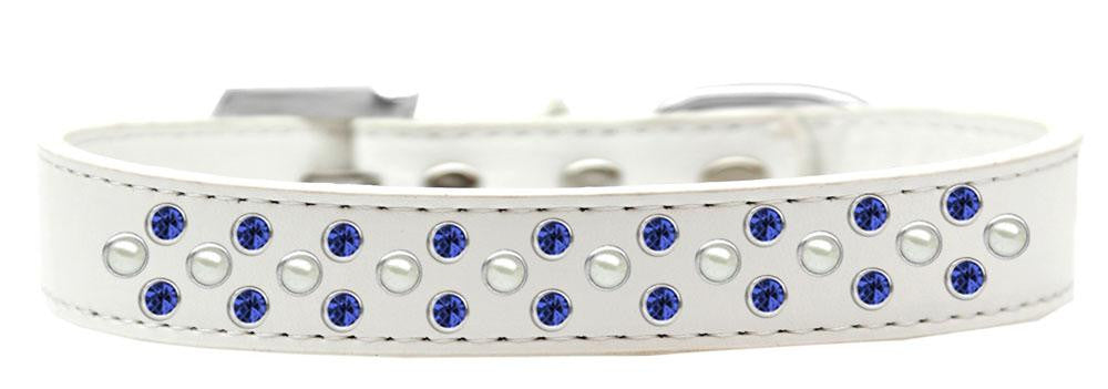 Sprinkles Dog Collar Pearl and Blue Crystals Size 14 White