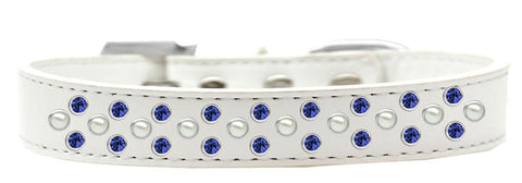 Sprinkles Dog Collar Pearl and Blue Crystals Size 18 White