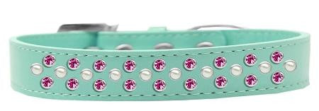 Sprinkles Dog Collar Pearl and Bright Pink Crystals Size 12 Aqua