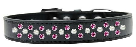 Sprinkles Dog Collar Pearl and Bright Pink Crystals Size 14 Black