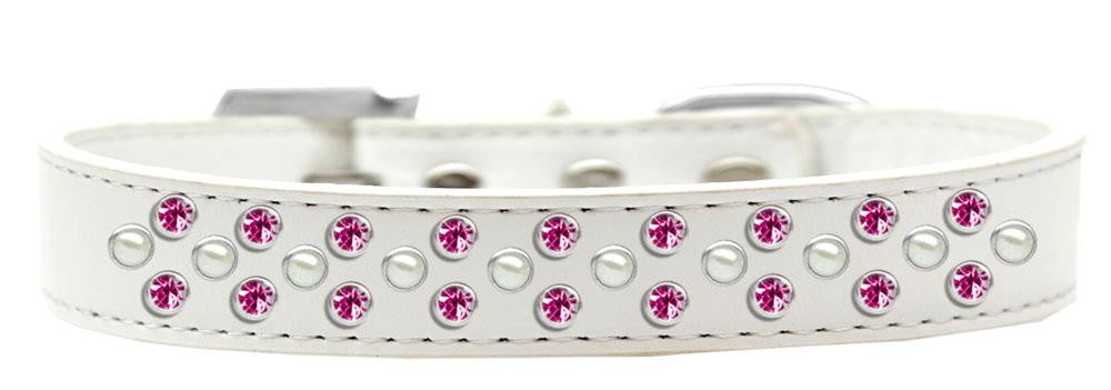 Sprinkles Dog Collar Pearl and Bright Pink Crystals Size 12 White