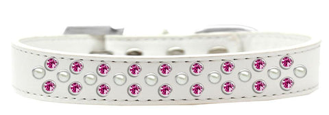 Sprinkles Dog Collar Pearl and Bright Pink Crystals Size 20 White