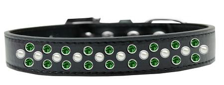 Sprinkles Dog Collar Pearl and Emerald Green Crystals Size 14 Black