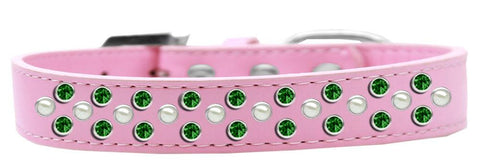 Sprinkles Dog Collar Pearl and Emerald Green Crystals Size 12 Light Pink