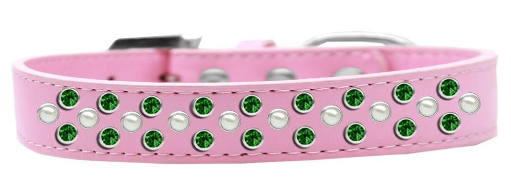 Sprinkles Dog Collar Pearl and Emerald Green Crystals Size 20 Light Pink