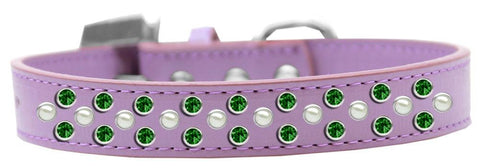 Sprinkles Dog Collar Pearl and Emerald Green Crystals Size 12 Lavender