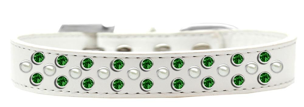 Sprinkles Dog Collar Pearl and Emerald Green Crystals Size 12 White