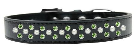 Sprinkles Dog Collar Pearl and Lime Green Crystals Size 20 Black