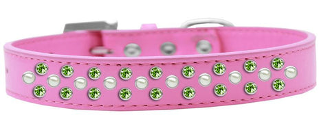 Sprinkles Dog Collar Pearl and Lime Green Crystals Size 14 Bright Pink