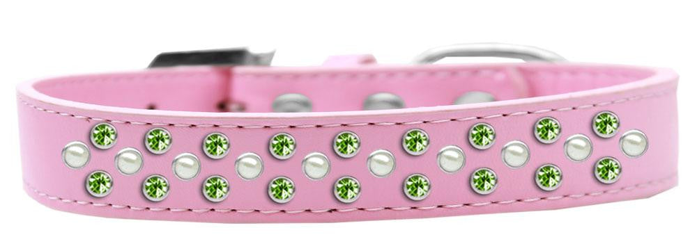 Sprinkles Dog Collar Pearl and Lime Green Crystals Size 12 Light Pink