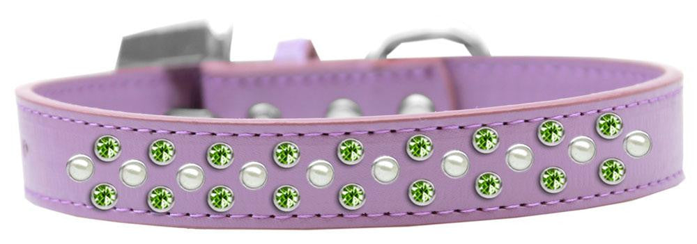 Sprinkles Dog Collar Pearl and Lime Green Crystals Size 12 Lavender