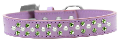 Sprinkles Dog Collar Pearl and Lime Green Crystals Size 14 Lavender