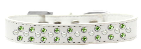 Sprinkles Dog Collar Pearl and Lime Green Crystals Size 14 White