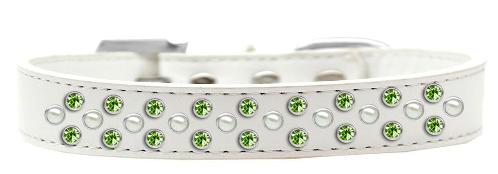 Sprinkles Dog Collar Pearl and Lime Green Crystals Size 18 White