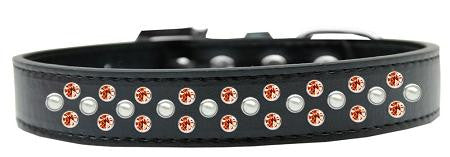 Sprinkles Dog Collar Pearl and Orange Crystals Size 14 Black