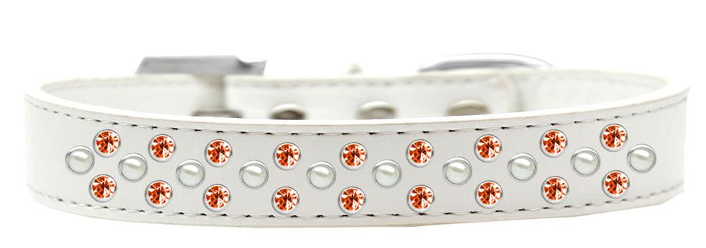 Sprinkles Dog Collar Pearl and Orange Crystals Size 16 White