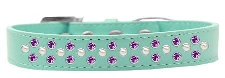 Sprinkles Dog Collar Pearl and Purple Crystals Size 14 Aqua