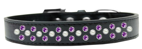 Sprinkles Dog Collar Pearl and Purple Crystals Size 14 Black