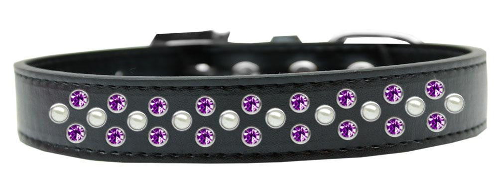 Sprinkles Dog Collar Pearl and Purple Crystals Size 16 Black