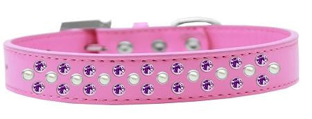 Sprinkles Dog Collar Pearl and Purple Crystals Size 12 Bright Pink