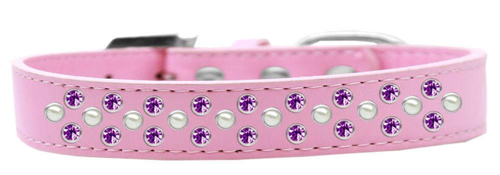 Sprinkles Dog Collar Pearl and Purple Crystals Size 14 Light Pink