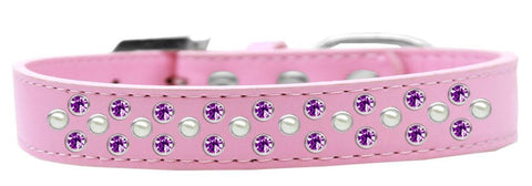 Sprinkles Dog Collar Pearl and Purple Crystals Size 16 Light Pink