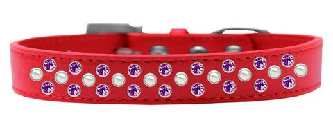 Sprinkles Dog Collar Pearl and Purple Crystals Size 12 Red