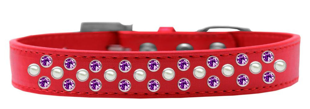 Sprinkles Dog Collar Pearl and Purple Crystals Size 14 Red