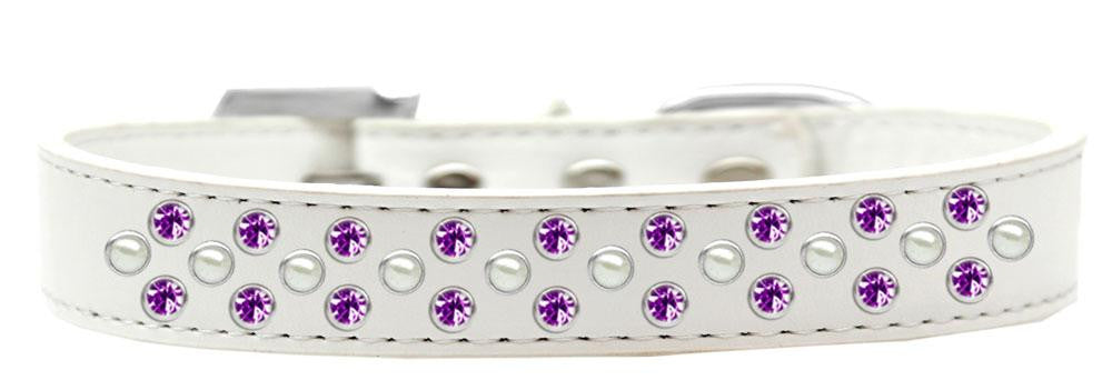 Sprinkles Dog Collar Pearl and Purple Crystals Size 12 White