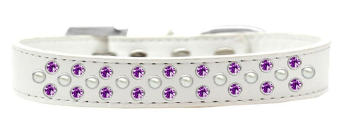 Sprinkles Dog Collar Pearl and Purple Crystals Size 12 White