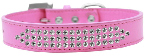 Three Row Clear Crystal Dog Collar Bright Pink Size 16