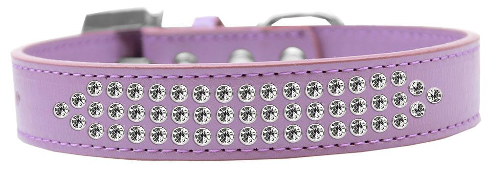 Three Row Clear Crystal Dog Collar Lavender Size 18