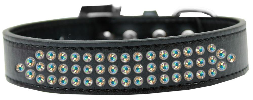 Three Row AB Crystal Dog Collar Black Size 12