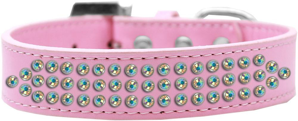 Three Row AB Crystal Dog Collar Light Pink Size 12