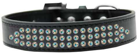 Three Row AB Crystal Dog Collar Black Size 14