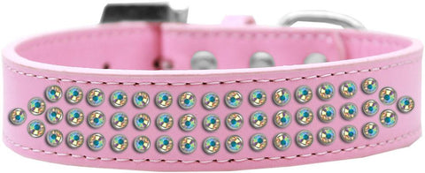 Three Row AB Crystal Dog Collar Light Pink Size 14