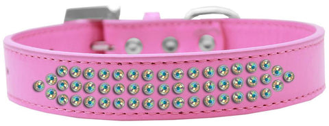 Three Row AB Crystal Dog Collar Bright Pink Size 16