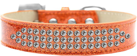 Three Row Clear Crystal Ice Cream Dog Collar Orange Size 12