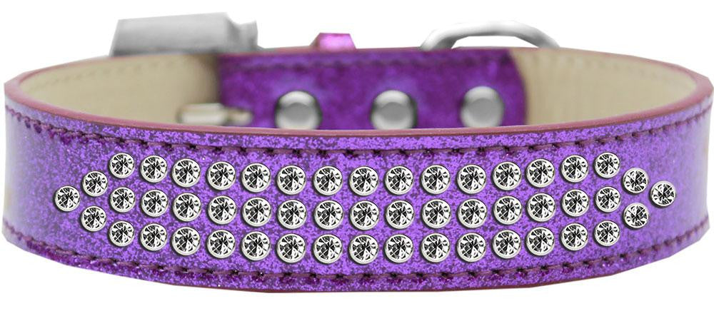 Three Row Clear Crystal Ice Cream Dog Collar Purple Size 16